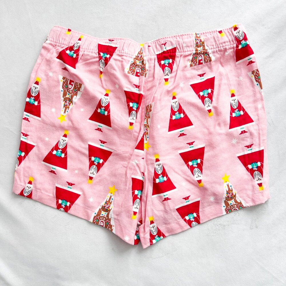 Old Navy Pink Gingerbread and Santa Christmas Pajama Flannel Shorts - Picture 2 of 3